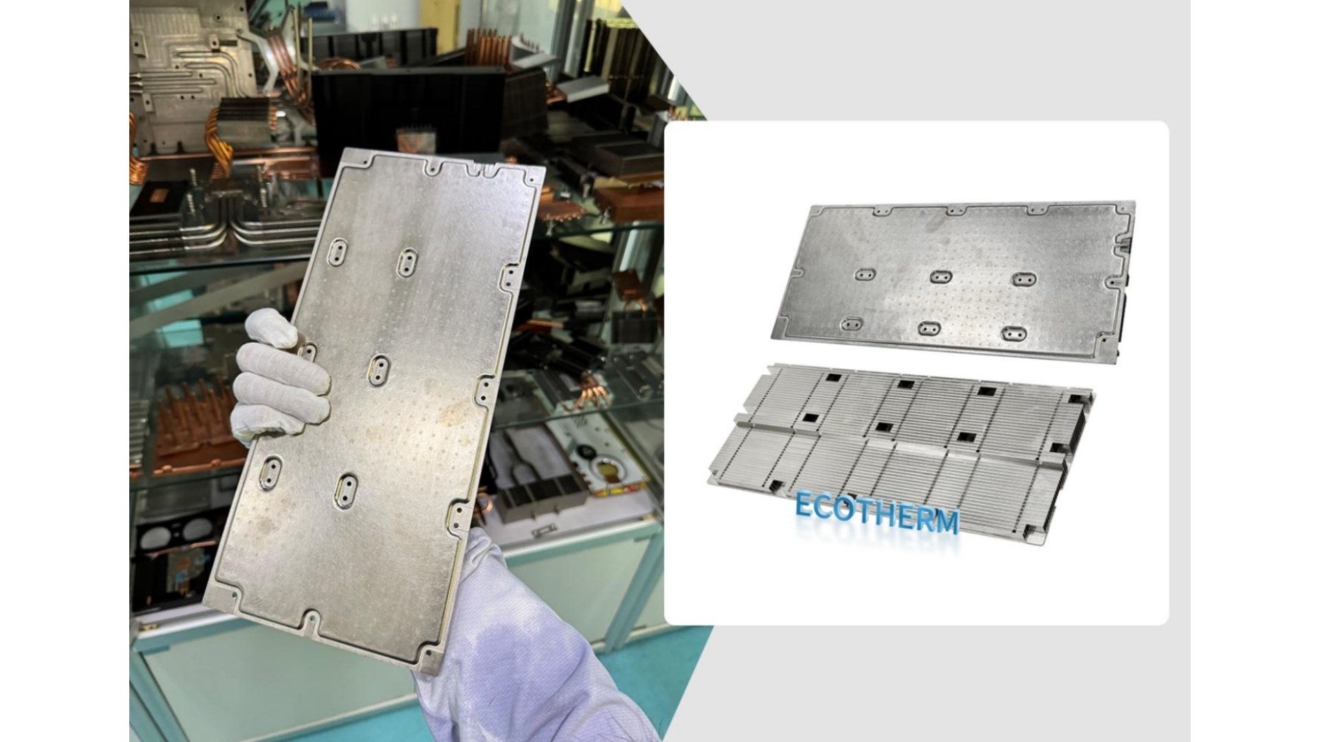 a flat aluminum vapor chamber component.